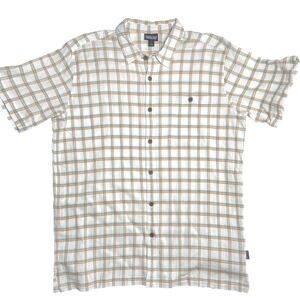Patagonia Organic Cotton‎ Men's A/C Shirt Short Sleeve Sz L Off White Multicolor
